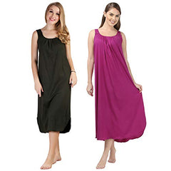 BLAZON Women's Cotton Hosiery Solid Maxi Nighty Slip (Pack of 2) Available Sizes: S, M, L, XL, 2XL, 3XL, 4XL, 5XL - Martini Olive, Vivid Violet