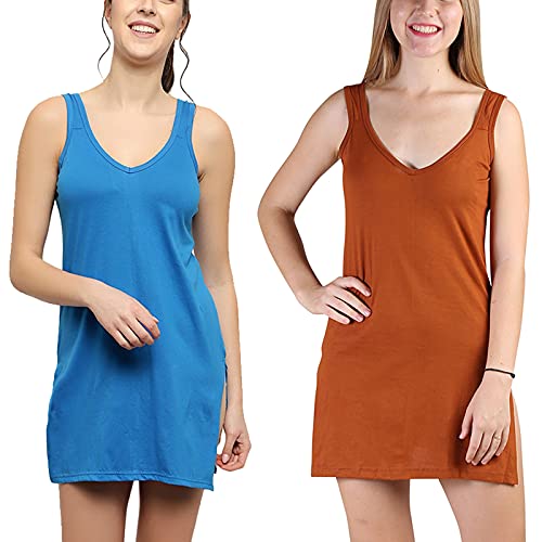 BLAZON Women's Cotton Hosiery Selfie Midi Slip Combo Pack of 2 (Available Sizes: XS, S, M, L, XL, 2XL, 3XL, 4XL, 5XL) - Royal Blue, Brandy