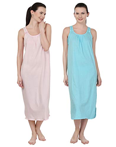 BLAZON Women's Cotton Nighty Slip - Set of 2 (Baby Pink & Turquoise)