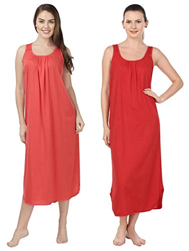 BLAZON Women's Cotton Hosiery Solid Maxi Nighty Slip (Pack of 2) Available Sizes: S, M, L, XL, 2XL, 3XL, 4XL, 5XL - Old Rose, Red