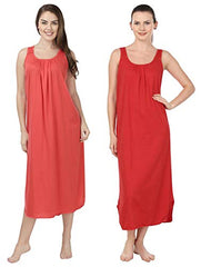 BLAZON Women's Cotton Hosiery Solid Maxi Nighty Slip (Pack of 2) Available Sizes: S, M, L, XL, 2XL, 3XL, 4XL, 5XL - Old Rose, Red