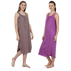 BLAZON Women's Cotton Hosiery Solid Maxi Nighty Slip (Pack of 2) Available Sizes: S, M, L, XL, 2XL, 3XL, 4XL, 5XL - Brownish Grey, Purple