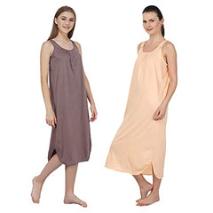 BLAZON Women's Cotton Hosiery Solid Maxi Nighty Slip (Pack of 2) Available Sizes: S, M, L, XL, 2XL, 3XL, 4XL, 5XL - Brownish Grey, Peach