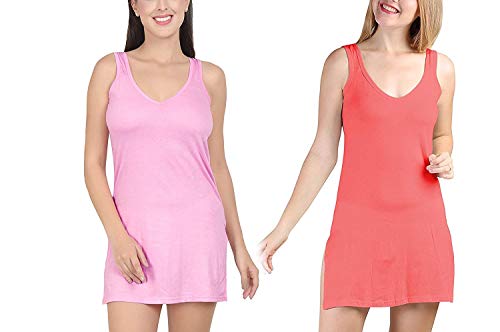 BLAZON Women's Cotton Hosiery Selfie Midi Slip Combo Pack of 2 (Available Sizes: XS, S, M, L, XL, 2XL, 3XL, 4XL, 5XL) - Pink, Old Rose