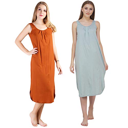 BLAZON Women's Cotton Hosiery Solid Maxi Nighty Slip (Pack of 2) Available Sizes: S, M, L, XL, 2XL, 3XL, 4XL, 5XL - Brandy, Wisp Grey