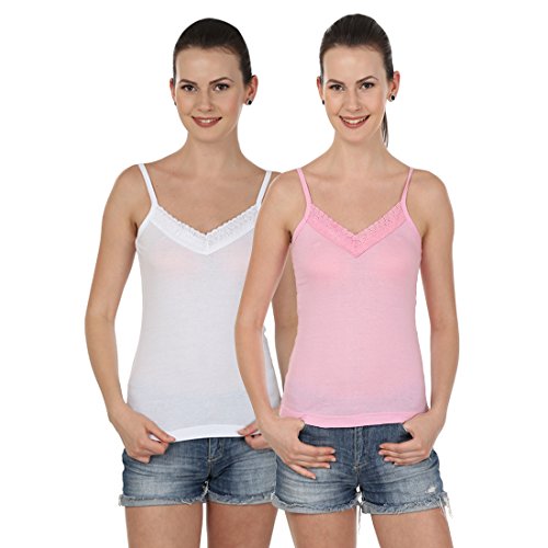 Blazon Women's Camisole Set Of 2 ( White, Dark Pink )