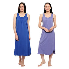 BLAZON Women's Cotton Hosiery Solid Maxi Nighty Slip (Pack of 2) Available Sizes: S, M, L, XL, 2XL, 3XL, 4XL, 5XL - Sapphire Blue, Lavender