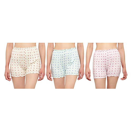 BLAZON Women's Cotton Hoisery Bloomers Floral Print Combo (Pack of 6) (Availabe Sizes: XS, S, M, L, XL, XXL, 3XL, 4XL, 5XL) - Off White, Baby Pink and Sea Green