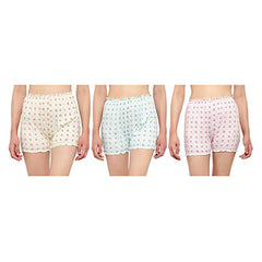 BLAZON Women's Cotton Hoisery Bloomers Floral Print Combo (Pack of 6) (Availabe Sizes: XS, S, M, L, XL, XXL, 3XL, 4XL, 5XL) - Off White, Baby Pink and Sea Green