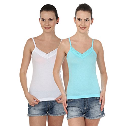 Blazon Women's Camisole Set Of 2 ( White, Turquoise )