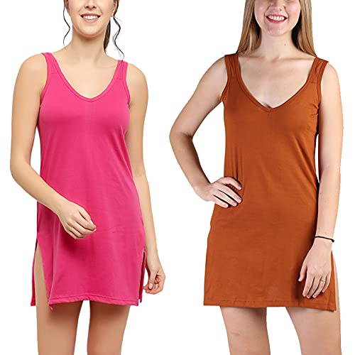 BLAZON Women's Cotton Hosiery Selfie Midi Slip Combo Pack of 2 (Available Sizes: XS, S, M, L, XL, 2XL, 3XL, 4XL, 5XL) - Dark Pink, Brandy