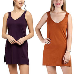 BLAZON Women's Cotton Hosiery Selfie Midi Slip Combo Pack of 2 (Available Sizes: XS, S, M, L, XL, 2XL, 3XL, 4XL, 5XL) - Blueviolet, Brandy