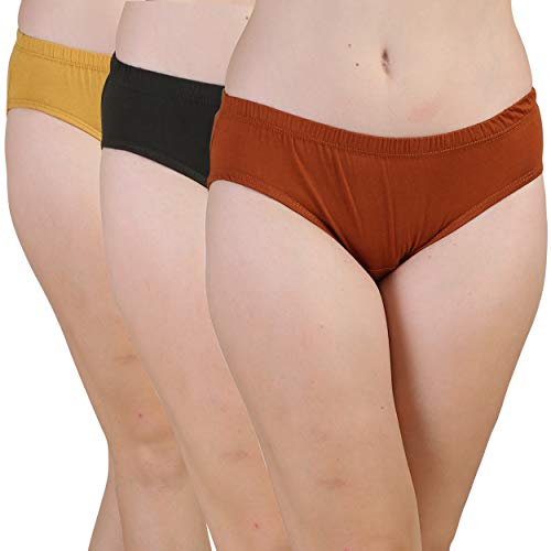 BLAZON Women's Mid Rise Hipster Soft Skin (Inner-Elastic) Panty |Combo Pack of 3 | Availabe Sizes: XS, S, M, L, XL, XXL, 3XL, 4XL, 5XL - Brandy, Martini Olive, Whiskey