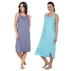 BLAZON Women's Cotton Hosiery Solid Maxi Nighty Slip (Pack of 2) Available Sizes: S, M, L, XL, 2XL, 3XL, 4XL, 5XL - Lavender, Turquoise