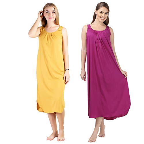 BLAZON Women's Cotton Hosiery Solid Maxi Nighty Slip (Pack of 2) Available Sizes: S, M, L, XL, 2XL, 3XL, 4XL, 5XL - Whiskey, Vivid Violet