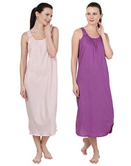 BLAZON Women's Cotton Nighty Slip - Set of 2 (Baby Pink & Purple)