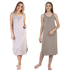 BLAZON Women's Cotton Hosiery Solid Maxi Nighty Slip (Pack of 2) Available Sizes: S, M, L, XL, 2XL, 3XL, 4XL, 5XL - Almond Frost, Smoky Grey