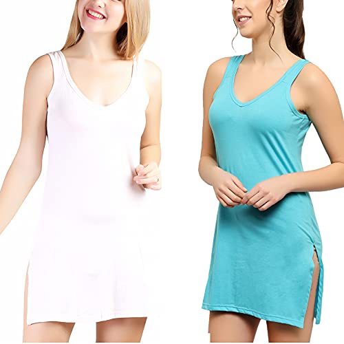 BLAZON Women's Cotton Hosiery Selfie Midi Slip Combo Pack of 2 (Available Sizes: XS, S, M, L, XL, 2XL, 3XL, 4XL, 5XL) - Turquoise, Strawberry Frost