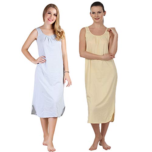 BLAZON Women's Cotton Hosiery Solid Maxi Nighty Slip (Pack of 2) Available Sizes: S, M, L, XL, 2XL, 3XL, 4XL, 5XL - Blueberry Frost, Skin