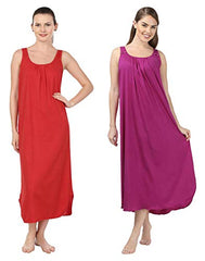 BLAZON Women's Cotton Nighty Slip - Set of 2 (Vivid Violet & Red)