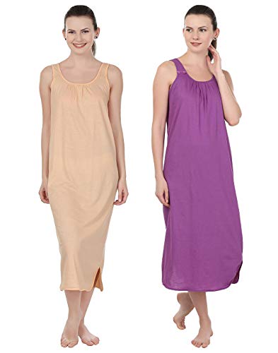 BLAZON Women's Cotton Nighty Slip Set of 2 (Peach & Purple)