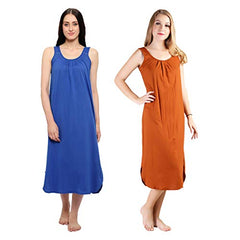 BLAZON Women's Cotton Hosiery Solid Maxi Nighty Slip (Pack of 2) Available Sizes: S, M, L, XL, 2XL, 3XL, 4XL, 5XL - Sapphire Blue, Brandy