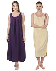 BLAZON Women's Cotton Nighty Slip - Set of 2 (Blueviolet & Skin)