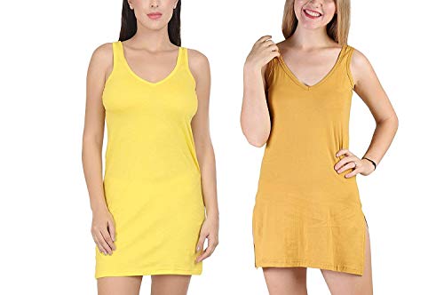 BLAZON Women's Cotton Hosiery Selfie Midi Slip Combo Pack of 2 (Available Sizes: XS, S, M, L, XL, 2XL, 3XL, 4XL, 5XL) - Yellow, Whiskey