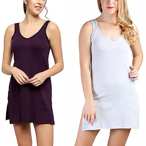 BLAZON Women's Cotton Hosiery Selfie Midi Slip Combo Pack of 2 (Available Sizes: XS, S, M, L, XL, 2XL, 3XL, 4XL, 5XL) - Blueviolet, Blueberry Frost