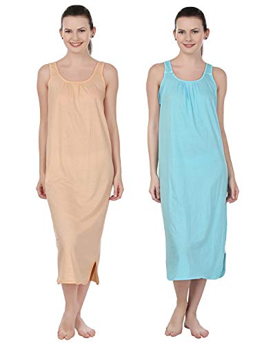 BLAZON Women's Cotton Nighty Slip Set of 2 (Peach & Turquoise)