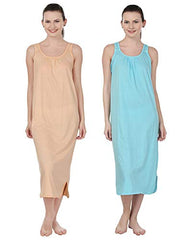 BLAZON Women's Cotton Nighty Slip Set of 2 (Peach & Turquoise)