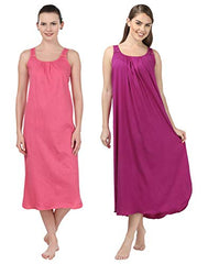 BLAZON Women's Cotton Nighty Slip - Set of 2 (Dark Pink & Vivid Violet)