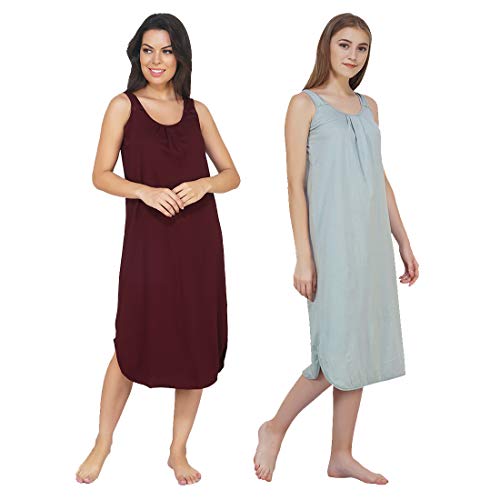 BLAZON Women's Cotton Hosiery Solid Maxi Nighty Slip (Pack of 2) Available Sizes: S, M, L, XL, 2XL, 3XL, 4XL, 5XL - Tamarind, Wisp Grey