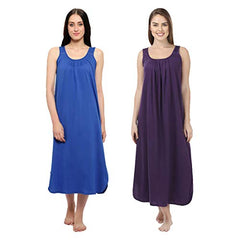 BLAZON Women's Cotton Hosiery Solid Maxi Nighty Slip (Pack of 2) Available Sizes: S, M, L, XL, 2XL, 3XL, 4XL, 5XL - Sapphire Blue, Blueviolet