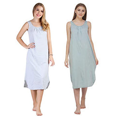 BLAZON Women's Cotton Hosiery Solid Maxi Nighty Slip (Pack of 2) Available Sizes: S, M, L, XL, 2XL, 3XL, 4XL, 5XL - Blueberry Frost, Wisp Grey