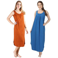 BLAZON Women's Cotton Hosiery Solid Maxi Nighty Slip (Pack of 2) Available Sizes: S, M, L, XL, 2XL, 3XL, 4XL, 5XL - Brandy, Royal Blue