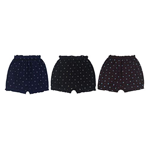 BLAZON Toddlers/Kids/Baby Girls Cotton Hosiery Bloomer Shorts Combo Pack of 3 Printed Dark Base Colour (Availabe Sizes: 45cm, 50cm, 55cm) - UMBEL (Black, Brown, Navy Blue)