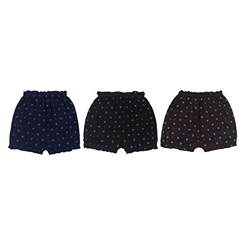 BLAZON Toddlers/Girls Cotton Hosiery Bloomer Shorts Combo Pack of 3 Dark Base Colour Printed (Availabe Sizes: 60cm, 65cm, 70cm, 75cm) - UMBEL (Black, Brown, Navy Blue)