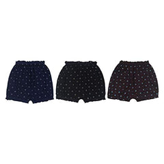 BLAZON Toddlers/Girls Cotton Hosiery Bloomer Shorts Combo Pack of 3 Dark Base Colour Printed (Availabe Sizes: 60cm, 65cm, 70cm, 75cm) - UMBEL (Black, Brown, Navy Blue)