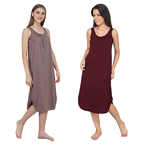 BLAZON Women's Cotton Hosiery Solid Maxi Nighty Slip (Pack of 2) Available Sizes: S, M, L, XL, 2XL, 3XL, 4XL, 5XL - Brownish Grey, Tamarind