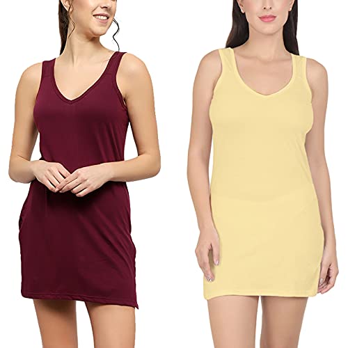 BLAZON Women's Cotton Hosiery Selfie Midi Slip Combo Pack of 2 (Available Sizes: XS, S, M, L, XL, 2XL, 3XL, 4XL, 5XL) - Tamarind, Skin