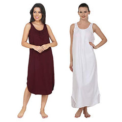 BLAZON Women's Cotton Hosiery Solid Maxi Nighty Slip (Pack of 2) Available Sizes: S, M, L, XL, 2XL, 3XL, 4XL, 5XL - Tamarind, White