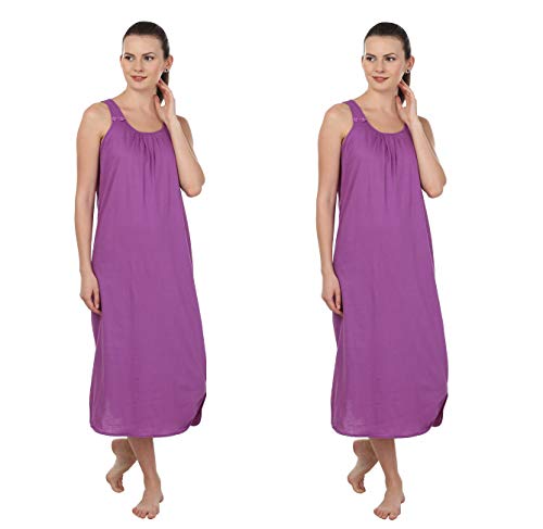 BLAZON Women's Cotton Hosiery Solid Maxi Nighty Slip (Pack of 2) Available Sizes: S, M, L, XL, 2XL, 3XL, 4XL, 5XL - Purple