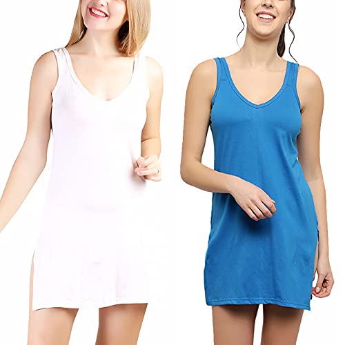 BLAZON Women's Cotton Hosiery Selfie Midi Slip Combo Pack of 2 (Available Sizes: XS, S, M, L, XL, 2XL, 3XL, 4XL, 5XL) - Royal Blue, Strawberry Frost