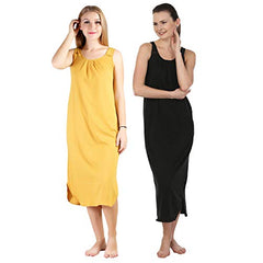 BLAZON Women's Cotton Hosiery Solid Maxi Nighty Slip (Pack of 2) Available Sizes: S, M, L, XL, 2XL, 3XL, 4XL, 5XL - Whiskey, Black