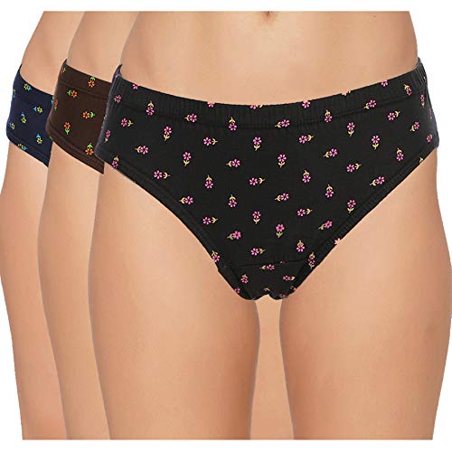 BLAZON Women's Hipster Printed Panty Pack of 3 (Black, Brown, Dark Blue)