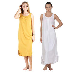 BLAZON Women's Cotton Hosiery Solid Maxi Nighty Slip (Pack of 2) Available Sizes: S, M, L, XL, 2XL, 3XL, 4XL, 5XL - Whiskey, White