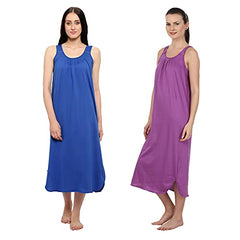 BLAZON Women's Cotton Hosiery Solid Maxi Nighty Slip (Pack of 2) Available Sizes: S, M, L, XL, 2XL, 3XL, 4XL, 5XL - Sapphire Blue, Purple