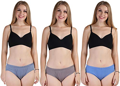BLAZON Women's Mid Rise Hipster Soft Skin (Inner-Elastic) Panty | Floral Print | Combo Pack of 3 | Light Base | Available Sizes: S, M, L, XL, 2XL, 3XL, 4XL, 5XL - Azure Blue, Brownish Grey, Lavender