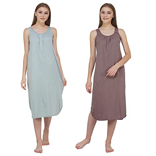 BLAZON Women's Cotton Hosiery Solid Maxi Nighty Slip (Pack of 2) Available Sizes: S, M, L, XL, 2XL, 3XL, 4XL, 5XL - Brownish Grey, Wisp Grey